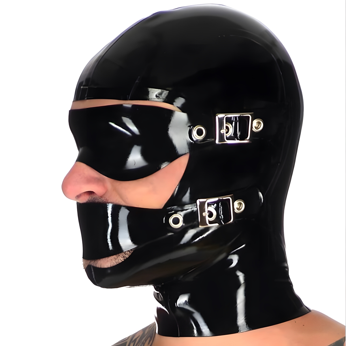 Open Face Latex Hood with Removable Eye Mouth Open Face Latex Hood with Removable Eye Mouth