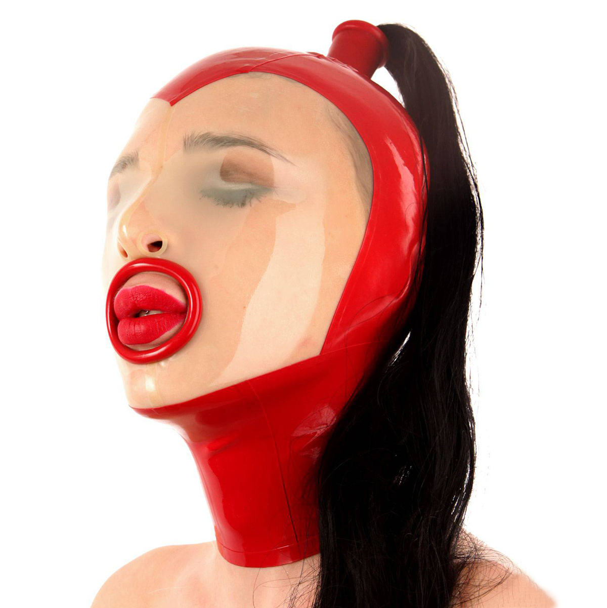 Latex Hood With Ponytail Latex Hood With Ponytail